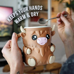 Ice Cream Pint Holder – Highland Cow Dessert Tub with Antifreeze Handle for Yogurt, Mixes & Kids Treats