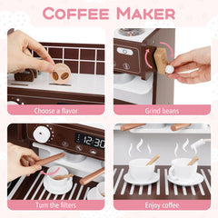 Kids Kitchen Set Wooden with Coffee Makers and Accessories-Coffee