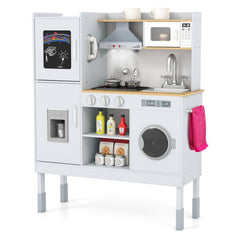 Pretend Play Kitchen Toy Kitchen Playset with Range Hood Ice Maker and Telephone-White