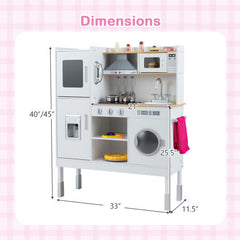 Pretend Play Kitchen Toy Kitchen Playset with Range Hood Ice Maker and Telephone-White