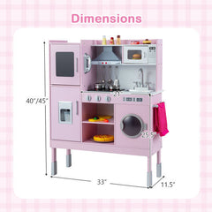 Pretend Play Kitchen Toy Kitchen Playset with Range Hood Ice Maker and Telephone-White