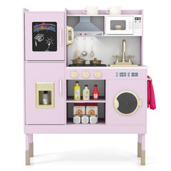 Pretend Play Kitchen Toy Kitchen Playset with Range Hood Ice Maker and Telephone-White