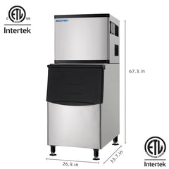 EQCHEN 500 lbs Commercial Ice Maker Machine with 375 lbs Storage Capacity